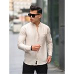 Comstar Erkek A Kalite Keten Slim Fit Kapaksız Hakim Yaka Uzun Kol Gömlek - Taş