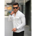 Comstar Erkek A Kalite Keten Slim Fit Uzun Kol Çift Kapaklı Gömlek - Beyaz - 2XL