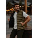 Comstar Erkek Astarlı Kışlık Cepli Fermuarlı Haki Şişme Yelek - 3XL