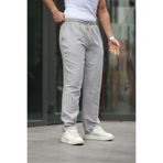comstar Erkek Beli Lastikli Bol Gri Keten Baggy Pantolon