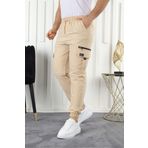 comstar Erkek Beli Lastikli Kargo Cepli Krem Jogger Pantolon