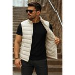 comstar Erkek Cepli Kışlık Fermuarlı Basic Krem Şişme Yelek