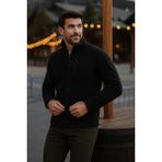 Comstar Erkek Fermuarlı Kalın Kışlık Trend Siyah Polar Ceket - XL