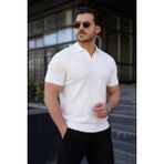 Comstar Erkek Günlük Çizgili Beyaz Triko Polo Yaka Tişört