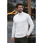 Comstar Erkek Günlük Dar Beyaz Tam Balıkçı Yaka Kazak - 2XL