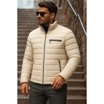 Comstar Erkek Kışlık Basic Dik Yaka Fermuarlı Krem Şişme Mont