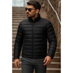 Comstar Erkek Kışlık Basic Dik Yaka Fermuarlı Siyah Şişme Mont - XL