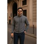 Comstar Erkek Kışlık Cepli Basic Fermuarlı Füme Polar Ceket - 2XL