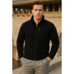Comstar Erkek Kışlık Fermuarlı Trend Cepli Siyah Polar Ceket - XL