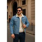 Comstar Erkek Kışlık Günlük Içi Kürk Klasik A.mavi Kot Ceket - 2XL