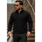 Comstar Erkek Siyah Polar Hırka Fermuarlı Cepli Günlük Kullanım İçin Orta Kalınlık Polyester - 2XL