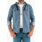 Comstar Erkek Slim Fit Dar Kalıp Kapüşonlu Kot Gömlek - Mavi