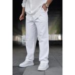 comstar Erkek Trend Basic Bol Paça Beyaz Baggy Keten Pantolon