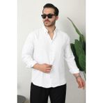 Comstar Erkek Trend Dokulu Kısa Kol Basic Beyaz Keten Gömlek - XL