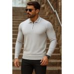 Comstar Erkek Trend Fermuarlı Uzun Kollu Gri Polo Yaka Kazak - 2XL