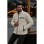 Comstar Erkek Trend Günlük Dik Yaka Kışlık Krem Şişme Mont