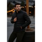Comstar Erkek Trend Günlük Dik Yaka Kışlık Siyah Şişme Mont - XL