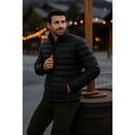 comstar Erkek Trend Günlük Dik Yaka Kışlık Siyah Şişme Mont