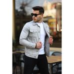 comstar Erkek Trend Polo Yaka Slim Fit Denim Jeans Gri Kot Ceket