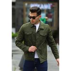 comstar Erkek Trend Polo Yaka Slim Fit Denim Jeans Haki Kot Ceket