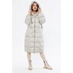 Comstar Kadın Gri Kapüşonlu Uzun Oversize Şişme Mont - Standart