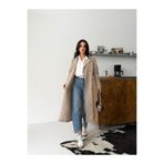 comstar Kadın Klasik Cepli Kuşaklı Trend Midi Krem Trençkot
