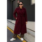 Comstar Kadın Kruvaze Premium Basic Uzun Bordo Kaşe Kaban - 42