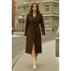 Comstar Kadın Kruvaze Premium Kahve Kaşe Kaban - 38