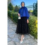 Comstar Kadın Premium Comfort Desenli Siyah Uzun Tül Tesettür Etek - Standart