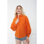 Comstar Kadın Trend Balon Kol Düğmeli Basic Turuncu Tunik Gömlek - XL