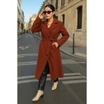 Comstar Kadın Trend Basic Uzun Kruvaze Kiremit Kaşe Kaban - 38