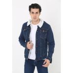 Comstarmoda Erkek Içi Kürklü Kot Ceket - Mavi - Bordo