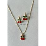 C&On Design Kirazlı Küpe Ve Kirazlı Kolye Seti Zincirli Kiraz Kolye Karne Hediyesi Doğum Günü Hediyelik Set