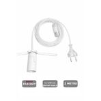 CONANA Şeffaf Kablolu E14 Yaylı Beyaz Duylu, Tuz Lambası Duyu 2 Metre Arapuarlı (2X0,50) 65W