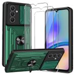 CONAPIKA Samsung Galaxy A05S 5G için kılıf, 3 adet koruyucu folyo, [kamera koruması] [360° metal halka ayak] [kart bölmesi] sert PC + TPU darbeye dayanıklı cep telefonu kılıfı, askeri çizilme önleyici