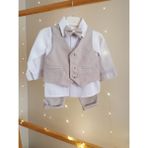 Concept Kids Papyonlu Yelekli Bej 4'lü Erkek Bebek Takım Özel Gün Kıyafeti Düğün Bebek Hediyesi - 6 - 9 Ay