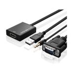 Concord Htv VGA HDMI Aktif Dönüştürücü VGA To HDMI Kablolu VGA Erkek HDMI Dişi VGA In HDMI Out Converter - Siyah