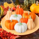 Conelist 8 Adet Sonbahar Kabak Şekilli Mumlar El Yapımı Soya Balmumu Şükran Günü Mumları Adak Kokulu Beyaz Turuncu Kabak Tealight Mumlar Sonbahar Ev Masa Yatak Odası Banyo Süslemeleri Parti