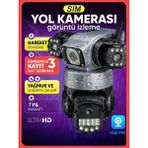 Conio 6mp 4g Sım Üçlü Lens Ptz Güvenlik: 360° Panoramik, 7/24 Kayıt, Hareket Alarmı, Gece Görüş, Su Geçirmez Dış Kamera - Siyah