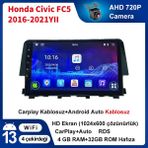 Conio Honda Civic Fc5 2016-2021YIL Yıl)4gb Ram 32GB Rom Android Multimedya Sürüm 13 Kablosuz Carplay Navigasyon 9 Inç Ekran