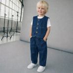 Connemara Erkek Çocuk Kot Yelek Pantolon Takım Düğmeli Denim 2'li Takım - 6 - 7 Yaş - Baby Sketching