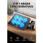 CONOCER Oyun Gaming İçin 6 Fanlı Led Işıklı 5 Kademeli Telefon Tutuculu Laptop Notebook Soğutucu Stand