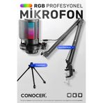 CONOCER RGB Gaming USB Mikrofon Tripodlu ve Masa Standlı Oyuncu ve Youtuber İçin Profesyonel Yayın Mikrofonu