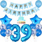 Conruich Balon 39. doğum günü dekorasyonu erkekler için mavi pasta dekorasyonu doğum günü 39 yaş erkek, balon doğum günü dekorasyonu 39 yaşında erkek, doğum günü dekorasyonu için Happy Birthday çelenk