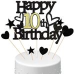 Conruich Happy 10th Birthday Pasta Dekorasyonu Doğum Günü Erkek Çocuk Siyah Pasta Dekorasyonu 10. Doğum Günü Kek Tepsisi 10. Doğum Günü Balonları Konfeti Doğum Günü Pastası Dekorasyonu 10 Yaş Kız