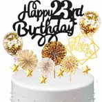 Conruich Pasta dekorasyonu Happy Birthday pasta süsü 23. doğum günü kadın, pasta dekorasyonu, 23. doğum günü, kadınlar ve erkekler için siyah pasta süsü 23. doğum günü konfeti balon