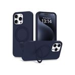 CONSTRAIN - iPhone 14 Pro Max ile uyumlu Apple Kılıf Magsafe ile uyumlu Halkalı Extra Standlı içi Kadife Yumuşak Renkli Silikon Kapak - Lacivert