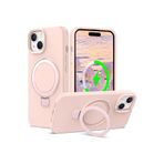 CONSTRAIN - iPhone 15 ile uyumlu Apple Kılıf Magsafe ile uyumlu Halkalı Extra Standlı içi Kadife Yumuşak Renkli Silikon Kapak - Açık Pembe