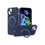 CONSTRAIN - iPhone 15 ile uyumlu Apple Kılıf Magsafe ile uyumlu Halkalı Extra Standlı içi Kadife Yumuşak Renkli Silikon Kapak - Lacivert