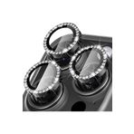 CONSTRAIN İphone 15 Pro/İphone 15 Pro Max İle Uyumlu Taşlı Metal Temperli Cam Lens Koruyucu, Siyah